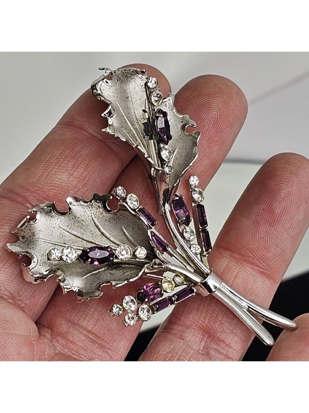 Bond Boyd Brooch Sterling Silver Rhinestone Brooch Large Purple 18g ! READ. VTG